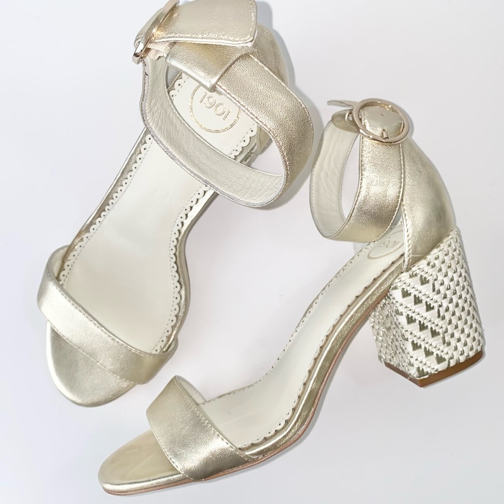 1901 Platinum Braided Block Heel Sandal Size 9